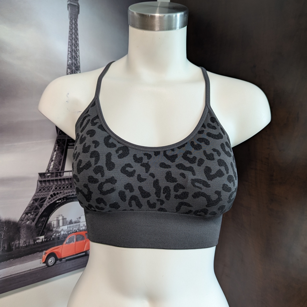 Charcoal Leopard Print Sports Bra